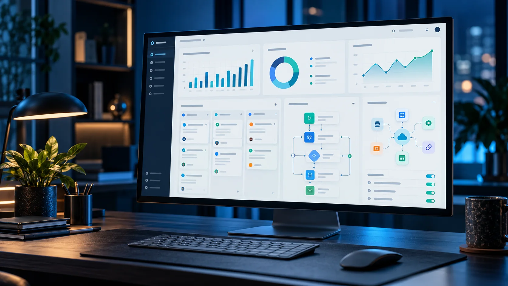 Visual concettuale di software e automazioni.
